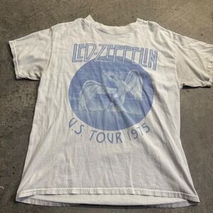Led Zeppelin Women's White U.S. Tour 1975 Graphic Tee Sz L Music Retro Y2k